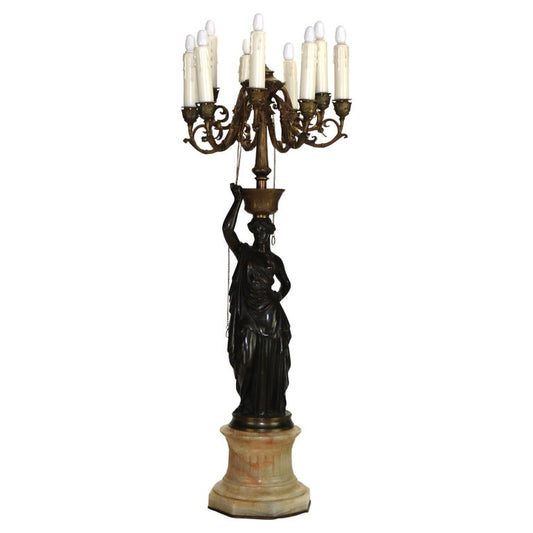 Antique Classical Bronze Sculptural Eight Light Candelabra C1890