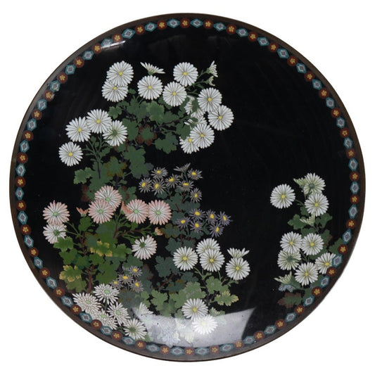 Antique Chinese Cloisonne Charger with Floral & Foliage Pattern C1920