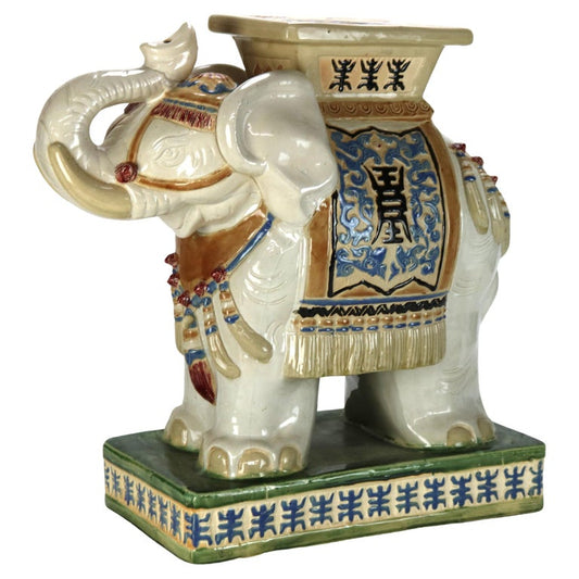 Vintage Chinese Majolica Figural Elephant Pottery Garden Seat Mid 20thC