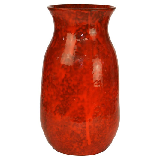 Antique Italian Arts & Crafts Mottled Orange Glazed Tall Pottery Vase c1920