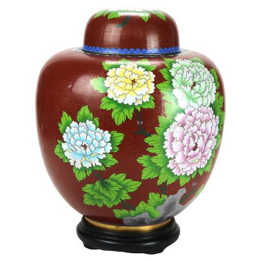 Oversized Antique Chinese Cloisonne Ginger Jar with Garden Flowers c1920