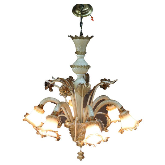 Vintage Italian Venetian Art Glass Six-Light Floral Form Chandelier