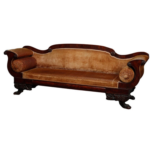 American Empire Classical Greco Mahogany Hairy Paw Foot Sofa C1860