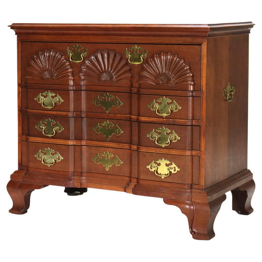 Baker Chippendale Carved Cherry Block Front Four Drawer Chest 20th