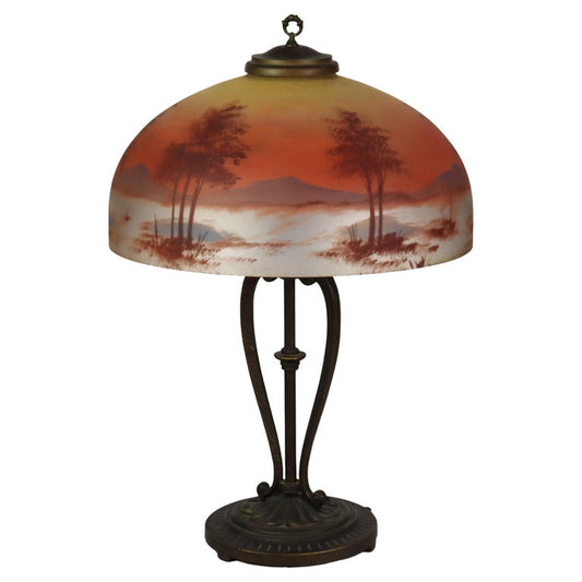 Antique Handel School Reverse Painted Scenic Table Lamp C1920