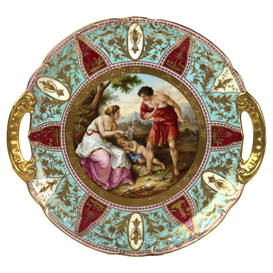 Antique Royal Vienna Cupido & Cephisa Porcelain Double Handled Charger C1890