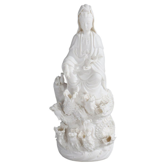 Parian Bisque Porcelain Kwan Yin Figure with Dragons 20thC