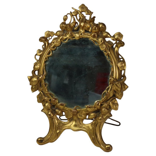 Antique Gilt Metal Floral Form Dresser Mirror C1880