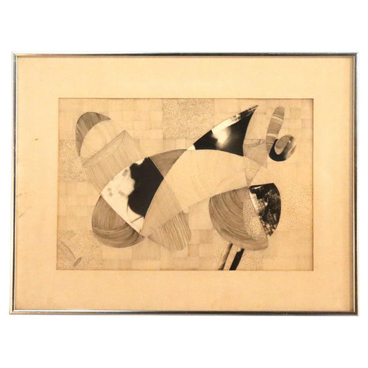 Abstract Impressionist Mixed Media Drawing by Lynough, Framed, C1975