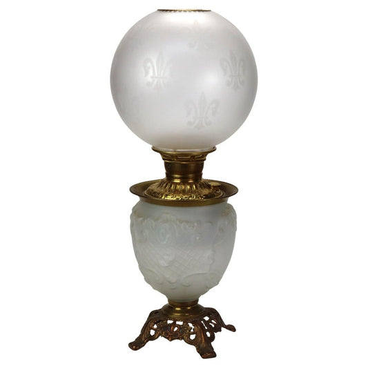 Antique Opalescent Embossed Glass Gone with the Wind Oil Lamp C1890