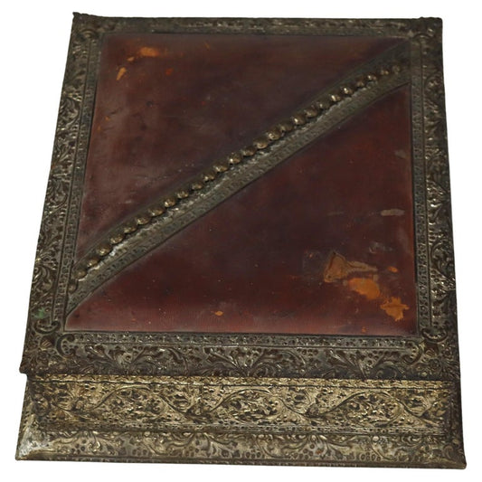 Antique Embossed Silver Plate & Leather Photo Album in Case C1880