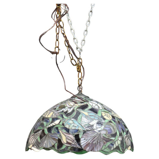 Tiffany School Leaded & Stained Glass Hanging Light with Seashore Shells 20thC