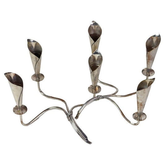 Pair Vintage Danish Modern Silver Plate Lily Form Candelabras, Denmark, C1950