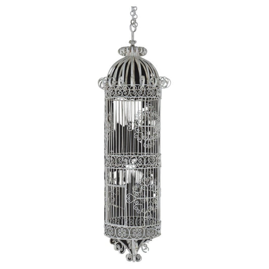 Victorian Wire Hanging Garden Birdcage, White Painted, C1900
