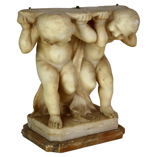 Antique Neoclassical Cherub Carved Marble Sculpture Base C1860