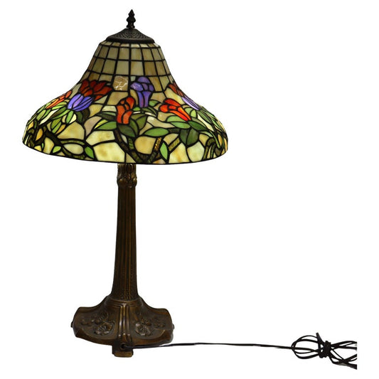 Arts & Crafts Leaded Stained Glass Table Lamp 20thC