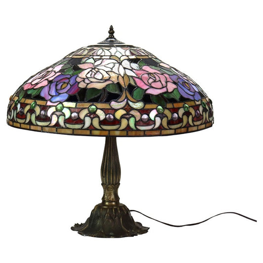 Arts & Crafts Leaded Stained Glass Table Lamp 20thC