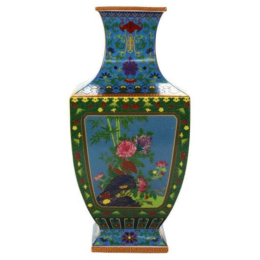 Vintage Chinese Enameled Porcelain Garden Vase with Floral Pattern Signed 20thC