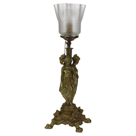 Antique Classical Three Graces Figural Gilt Table Lamp C1890