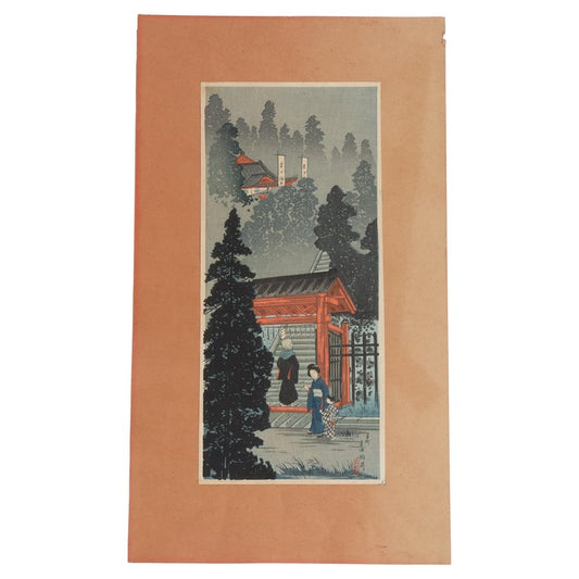 Hiroaki Shotei Japanese Woodblock Print “Inari Shrine At Oji” Signed C1936