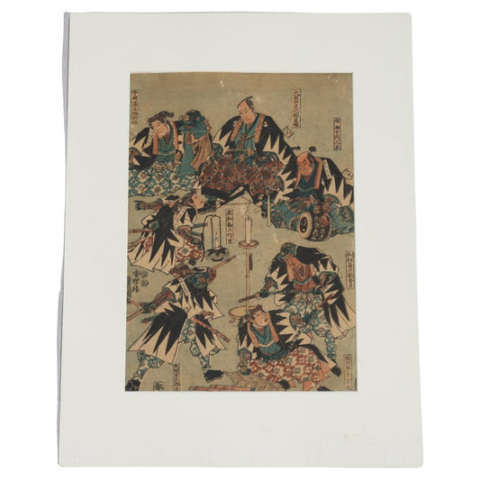 Utagawa Kunisada Antique Japanese Block Print from “47 Ronin” Signed 19thC