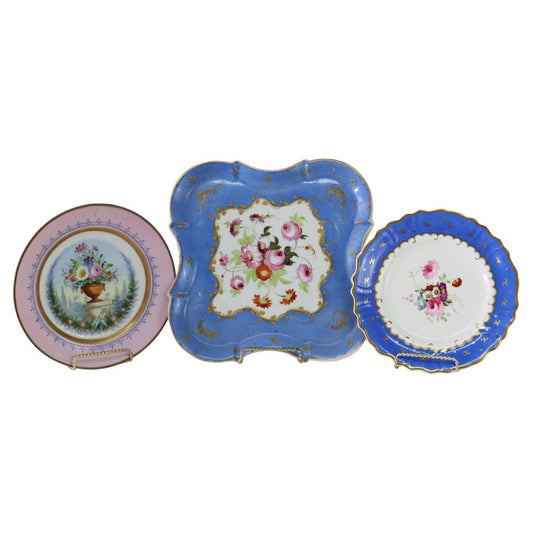 Three Pieces Antique Old Paris Porcelain, Two Plates & Serving Platter C1890