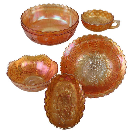 Five Antique Marigold Carnival Glass with Various Patterns C1930