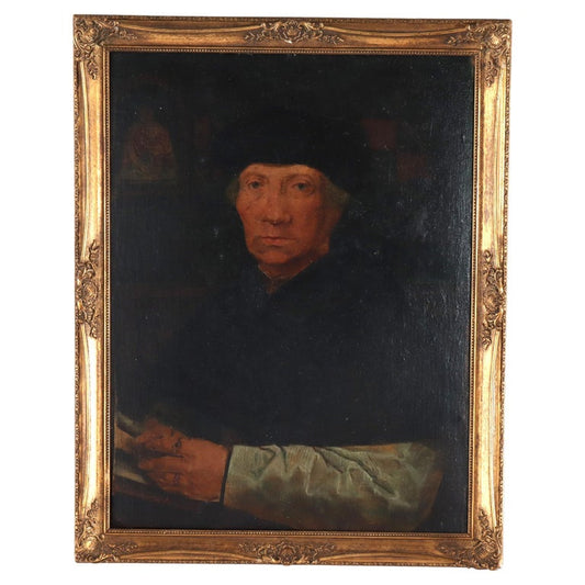 Large Hans Holbein School Oil on Board Portrait by Quentin Matsys C1885