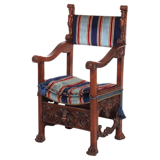 Italian Baroque Figural Carved Walnut Throne Chair C1890