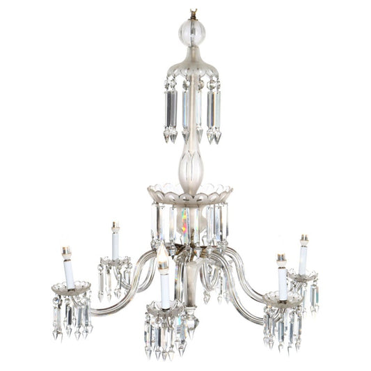 Antique Italian Opalescent Glass & Cut Crystal Six-Light Chandelier c1920