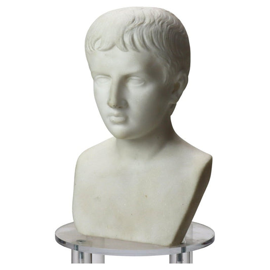 Antique Carved Carrera Marble Bust of Young Napoleon C1880