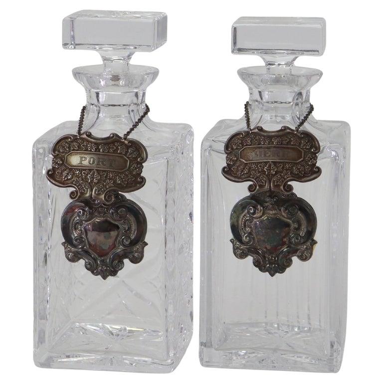 Two Vintage Crystal & Sterling Silver Liquor Decanters C1940