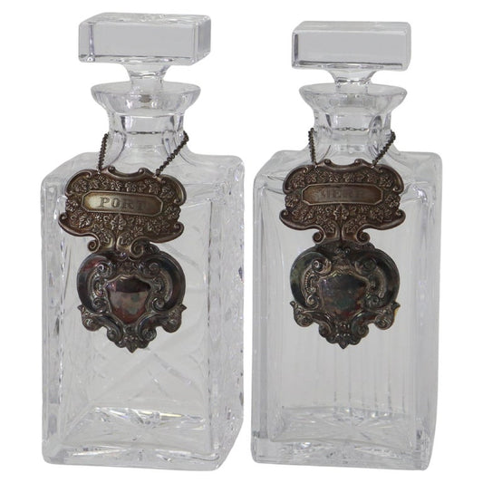 Two Vintage Crystal & Sterling Silver Liquor Decanters C1940