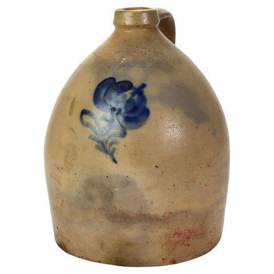 Antique A. O. Whitemore, Havana NY, Blue Decorated Stoneware Jug c1890