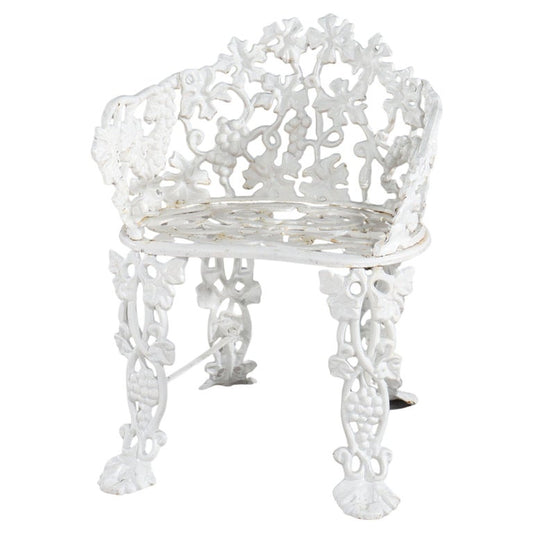 Antique White Painted Wrought Iron Grape & Leaf Garden Seat c1890