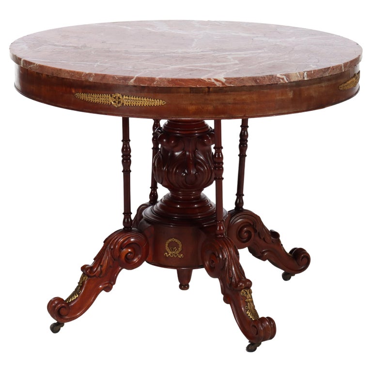 French Empire Kingwood, Rosewood, Rouge Marble & Ormolu Center Table 19thC