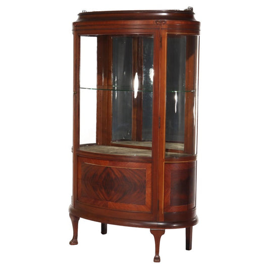 Antique French Mahogany Banded Display Vitrine With Inlay & Ormolu C1890