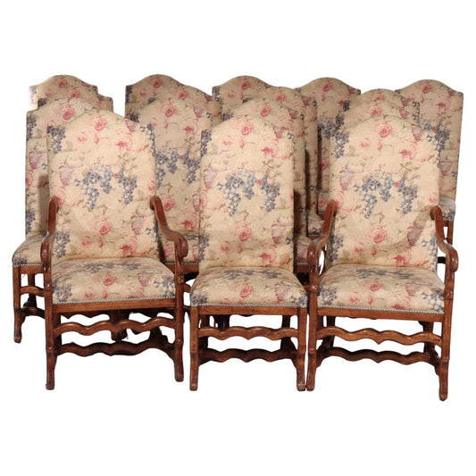 Set of 16 Antique Edwardian Walnut Upholstered Dining Chairs Unsigned 19thC