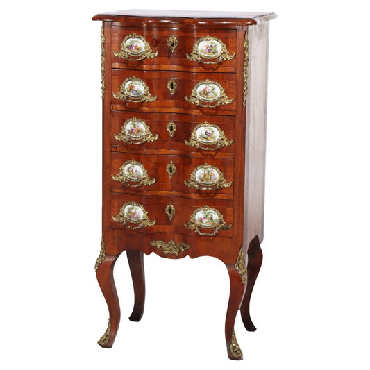 Antique French Louis XIV Style Mahogany & Ormolu Five-Drawer Lingerie Chest