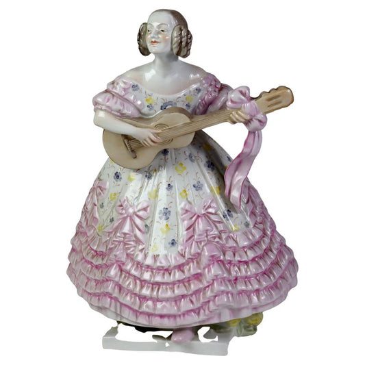 Antique Herend Porcelain Female Guitarist Figure C1850