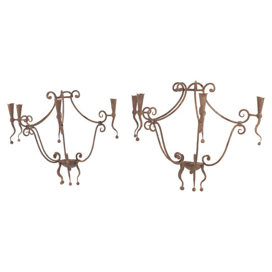 Pair Of Victorian Wrought Iron Candle Wall Sconces 20thC