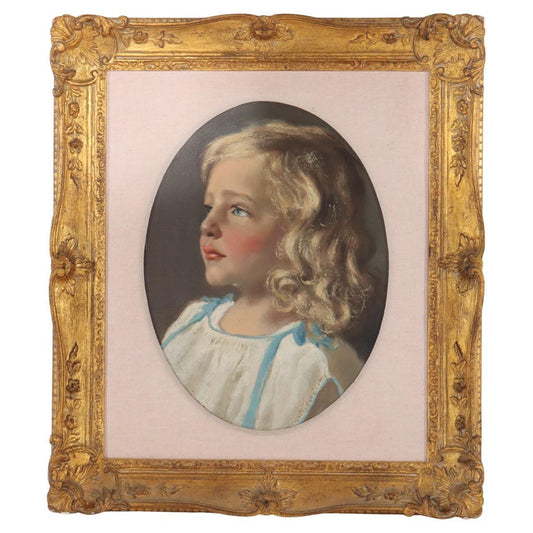 Antique Oil On Board Portrait of a Girl Signed 19thC