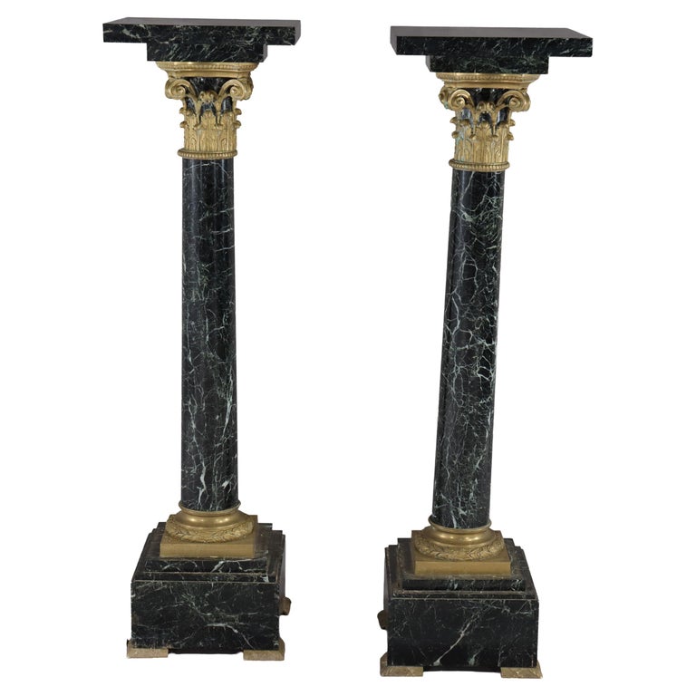 Pair Of French Classical Black Marble Sculpture Pedestals With Ormolu