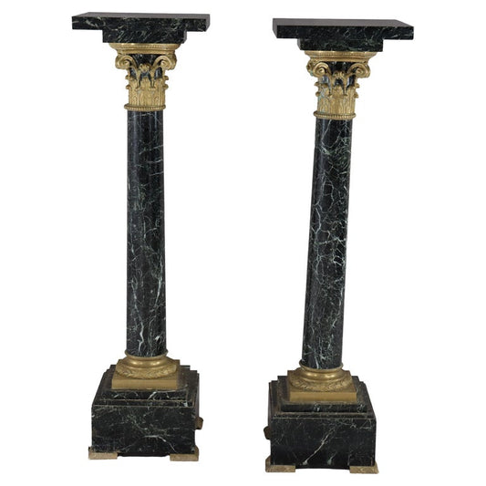 Pair Of French Classical Black Marble Sculpture Pedestals With Ormolu