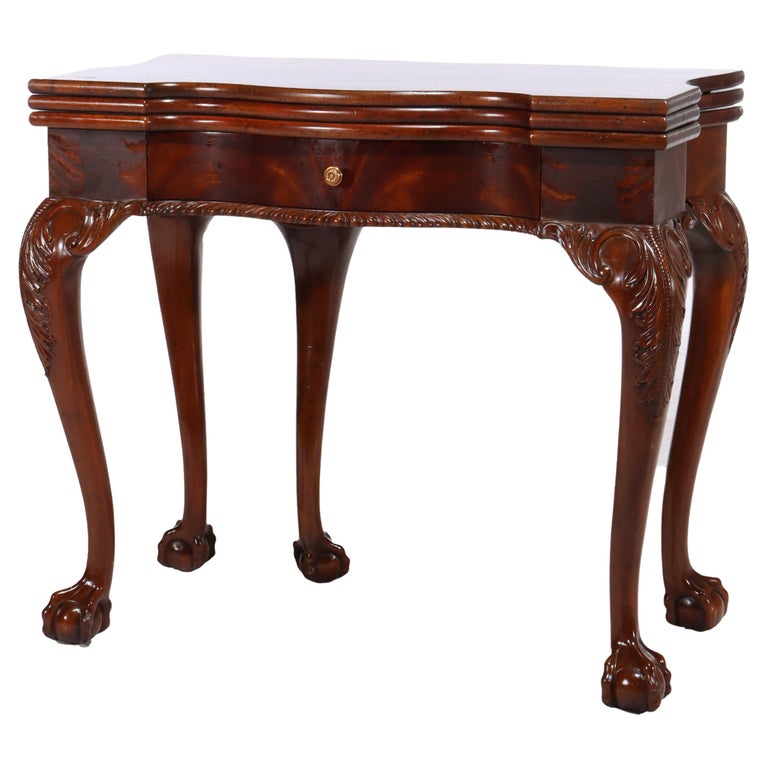 Maitland Smith Chippendale Style Carved Mahogany Game Table With Claw Feet