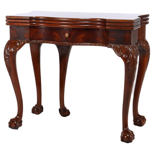 Maitland Smith Chippendale Style Carved Mahogany Game Table With Claw Feet