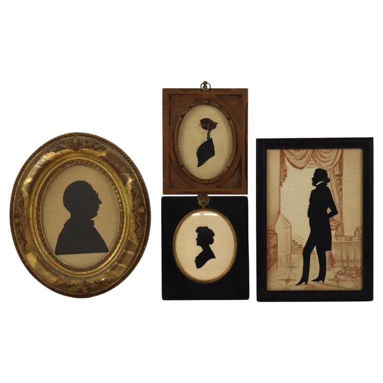 Four Antique Miniature Silhouettes 19thC