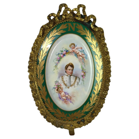 Rare Antique Sevres Porcelain & Bronze Oval Wall Plaque of Napoleon C1804