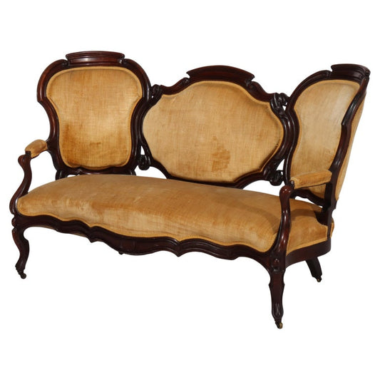 Antique Victorian Carved Walnut Three Panel Back Sofa C1880