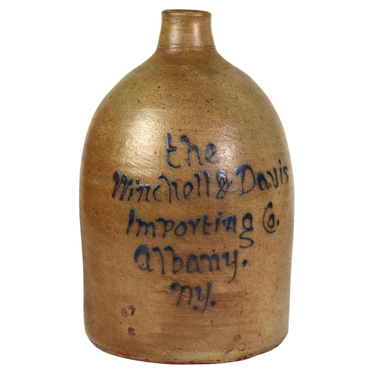 Antique Winchell & Davis Importing Co. of Albany, NY Stoneware Whiskey Jug C1880